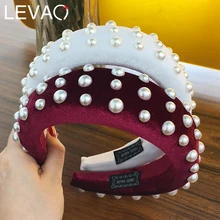 Levao, губчатая повязка на голову из плотного бархата, Мягкая повязка на голову для женщин, аксессуары для волос, широкий искусственный жемчуг, обруч для волос, ободок для головы, головной убор Levao, губчатая повязка на голову из плотного бархата, Мягкая повязка на голову для женщин, аксессуары для волос, широкий искусственный жемчуг, обруч для волос, ободок для головы, головной убор