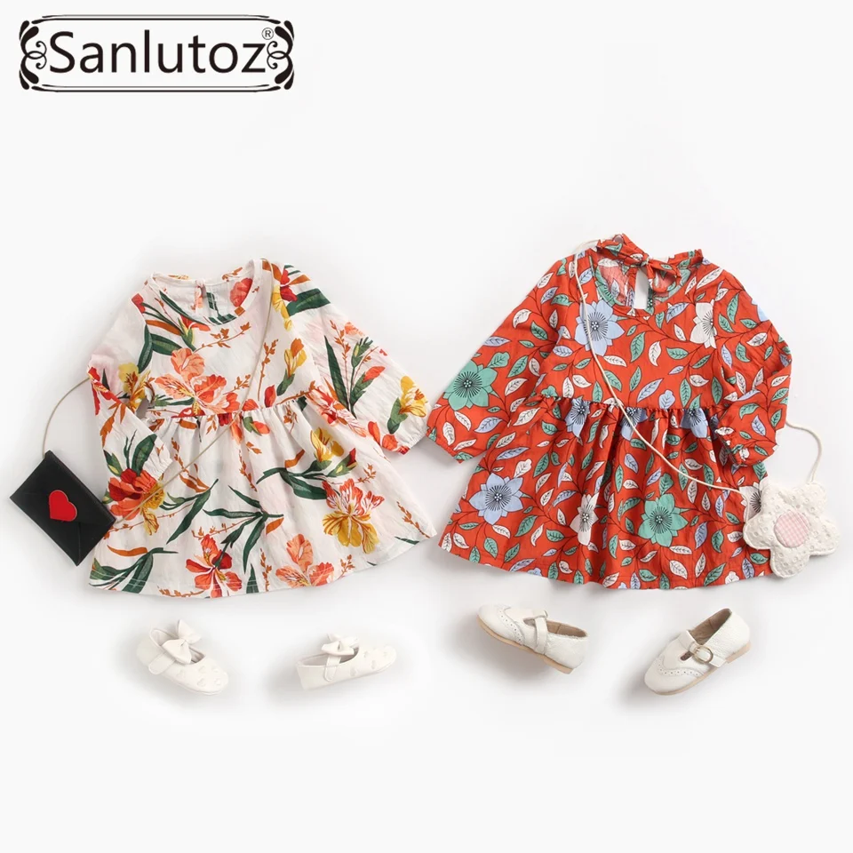 Sanlutoz/Хлопковое платье для новорожденных девочек; Детские Платья с цветочным рисунком; платье принцессы для малышей; стиль;