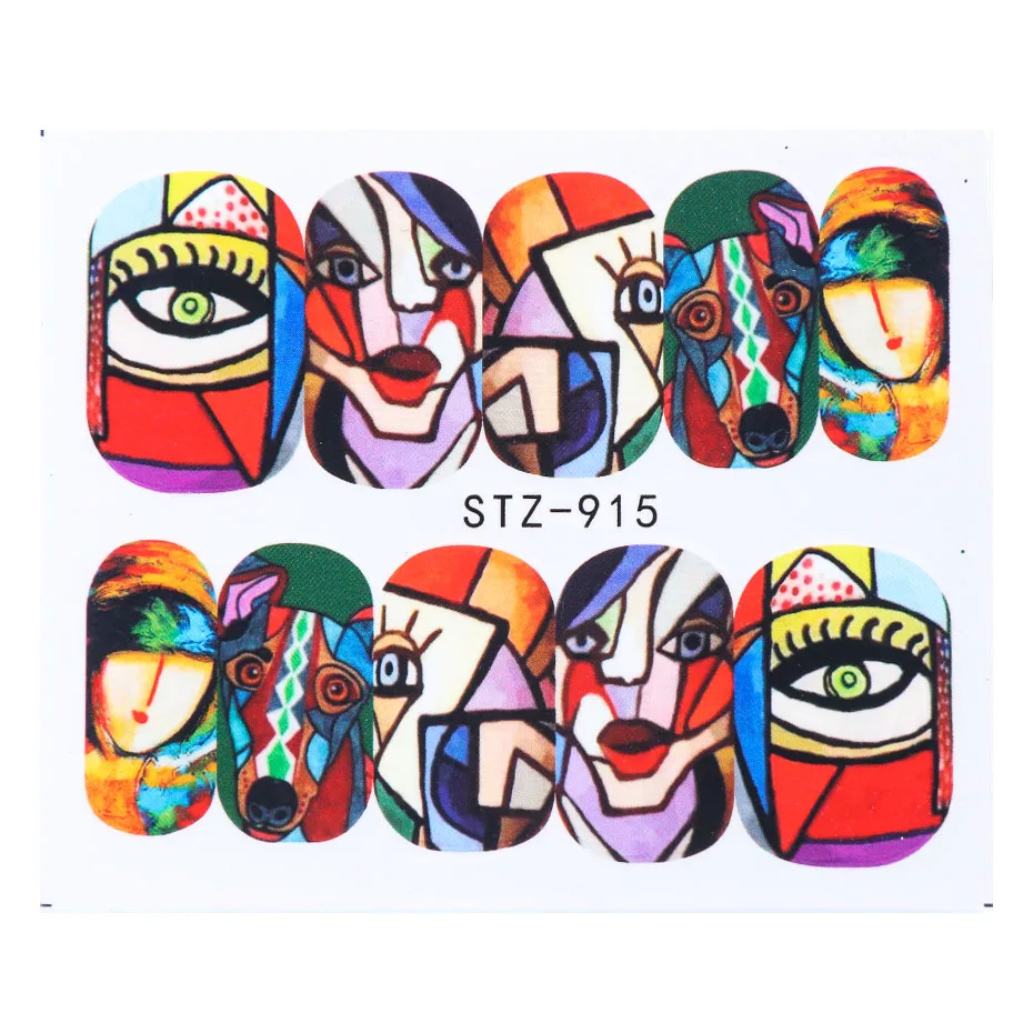 1 шт, абстрактные наклейки для лица, Водные Наклейки для ногтей, цветные Слайдеры для девочек, наклейки для ногтей, водяные знаки, сделай сам, украшения BESTZ906-921 - Цвет: STZ-915