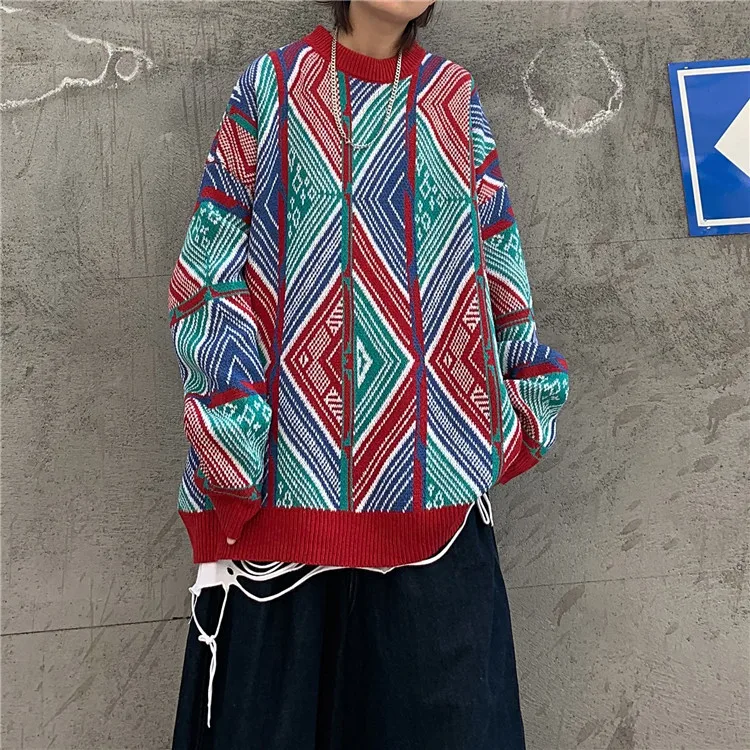 phot color Korobov уличная одежда Argyle Модные женские пуловеры Харадзюку с длинным рукавом и круглым вырезом популярные цветные вязаные свитера Новинка Sueter Mujer 79324 - Цвет: phot color