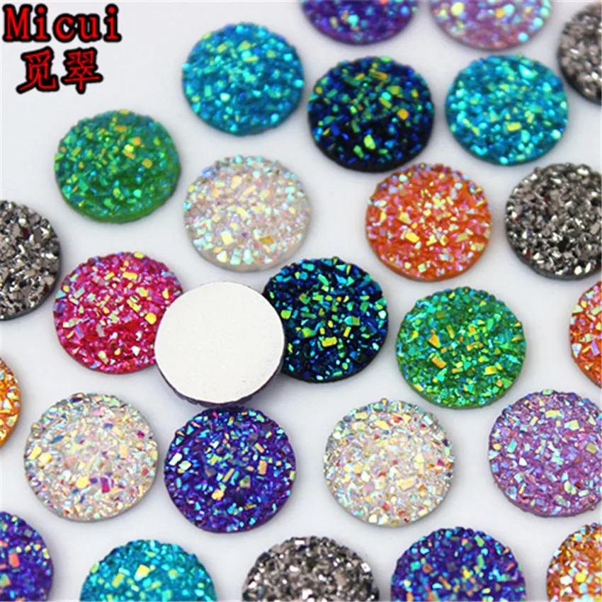 Mix color Micui 100 шт Стразы AB 12 мм с плоской задней стороной, круглые стразы в горошек, кабошон, стразы из смолы с плоской задней поверхностью для украшения своими руками MC24 - Цвет: Mix color