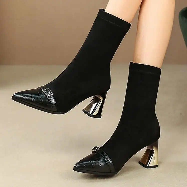 

Pointed elastic boots special heel high heel women shoes naked boot head layer cowhide 7.2cm