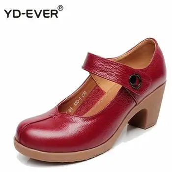 

Spring Autumn Shoes Woman 100% Genuine Leather Women Pumps Lady Leather Round Toe Platform Shallow Mouth Shoes Size 32-42 HY1425