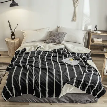 

Black Stripe Fleece Blanket on The Bed Soft Flannel for Sofa Bedspread Throw Blanket