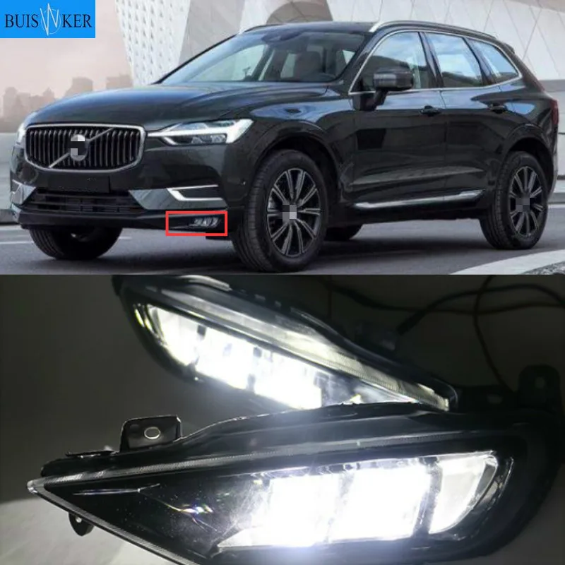 

For Volvo XC60 2018 2019 2020 Daytime Running Light DRL LED Fog Lamp Cover With Yellow Turning Signal Functions