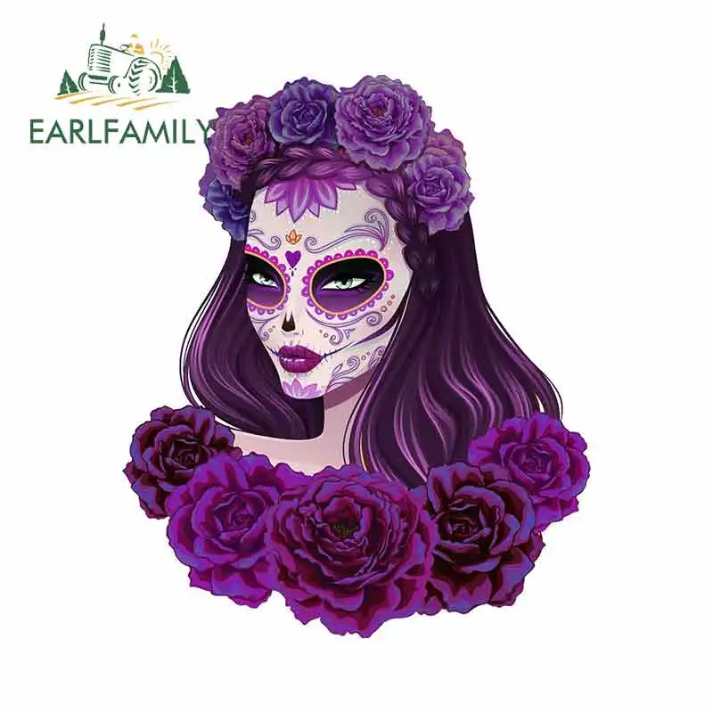 

EARLFAMILY 13cm x 10.8cm for Sugar Skull Day of The Dead Anime Funny Car Stickers RV VAN 3D DIY Fine Decal Vinyl JDM Graphics