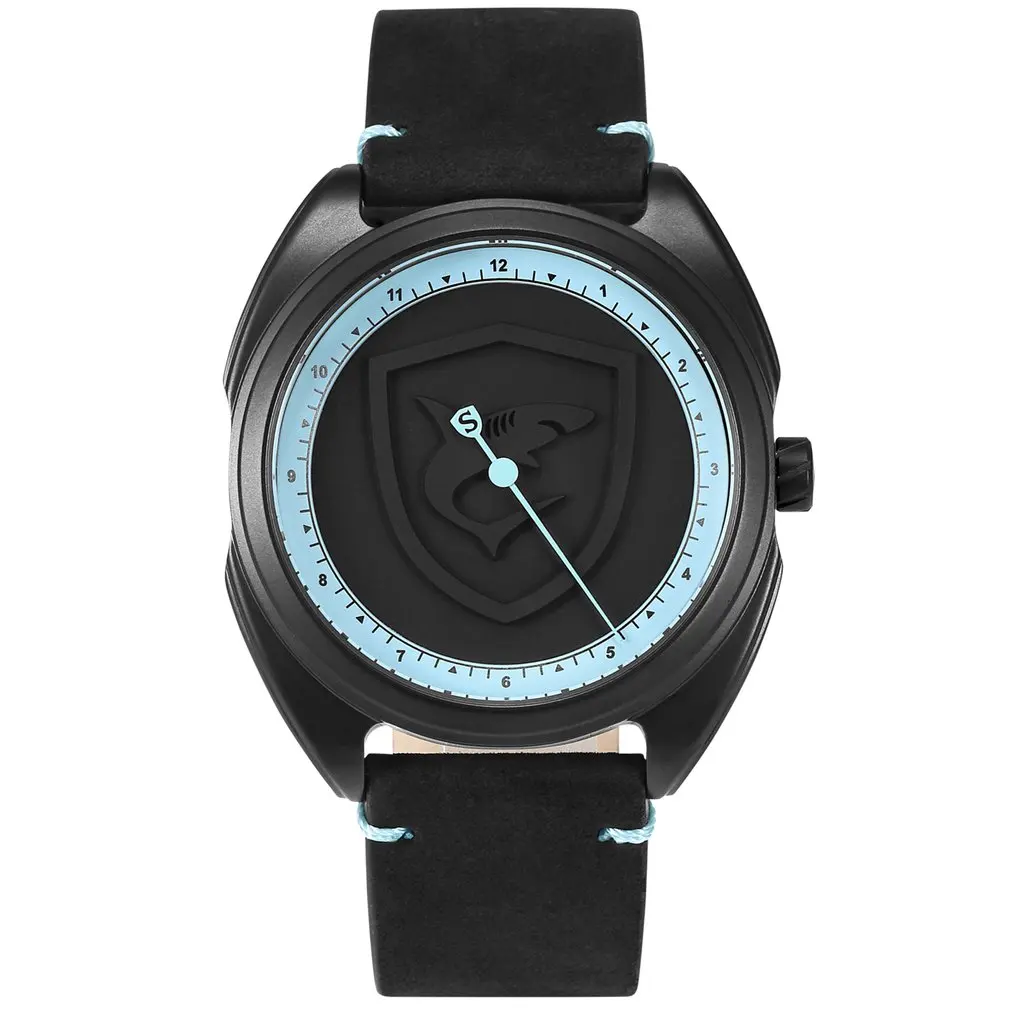 

Collared Carpet Shark Sport Watch 3D Blue Dial Unique One Hour Hand Design Leather Band Waterproof Quartz Men Boy Watches /SH572