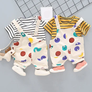 

Summer Newborn Baby Girl Clothes Infant Boys Clothes Set Kids Clothes Striped Short Sleeve Suit Overalls Outfit Toddler Clothing