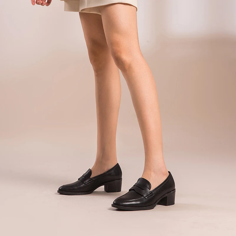 BeauToday/женские туфли-лодочки из натуральной коровьей кожи с круглым носком; Лоферы без застежки; женские туфли на среднем каблуке ручной работы; 15135
