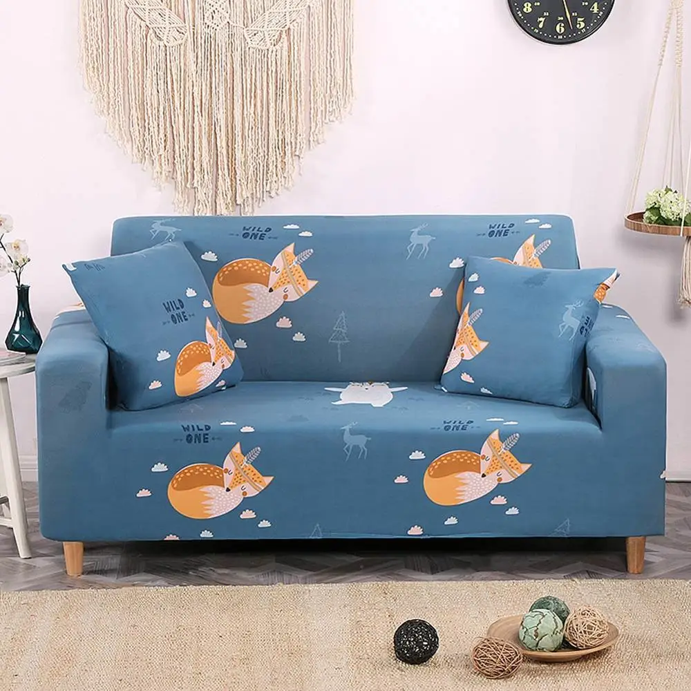 Blue Grey Deer Fox Nordic Print Sofa Cover Slipcover Stretch Elastic Spandex/Polyester Chair Loveseat L Shape Protector | Дом и сад