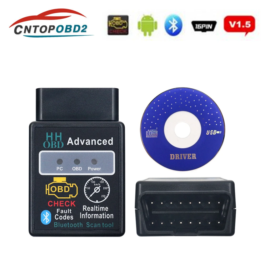 

OBD2 scanner ELM327 1.5 HH OBD Diagnostic Scanner ELM 327 V1.5 Bluetooth OBDII Auto Code Reader Support All OBD2 OBD 2 Protocols