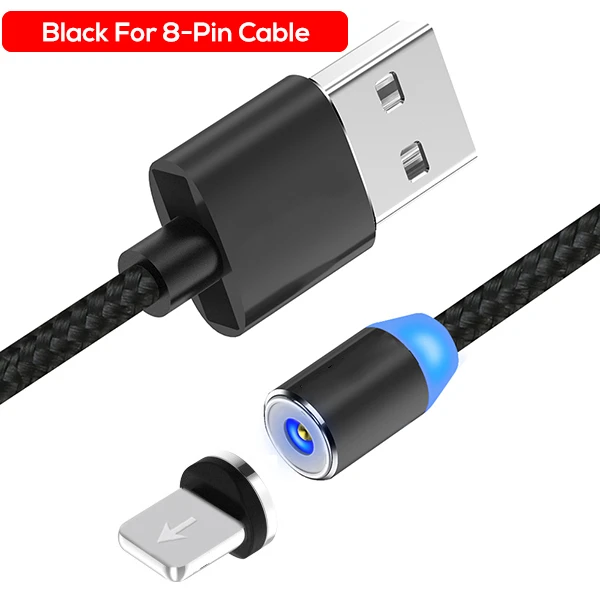 Магнитный кабель usb type C кабель и Micro USB кабель для samsung Xiaomi Huawei Android и светодиодный кабель Micro USB для IPhone Xs Max 8 7 - Цвет: Black for iPhone