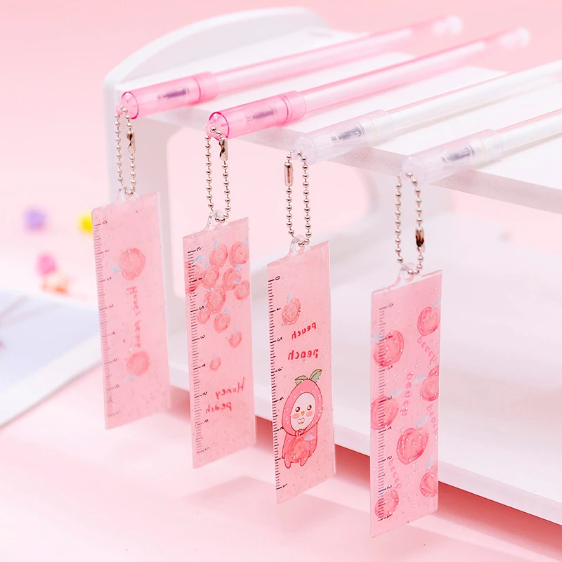 Ellen Brook 1PCS Honey Peach Ruler Pendant Black Ink Gel Pen Promotional Gift Stationery School & Office Supplies |