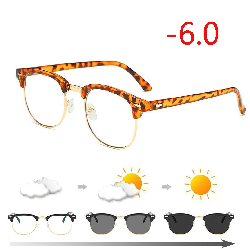 Myopia 600 Антибликовыми свойствами светильник фотохромные готовой близорукость очки светочувствительная Хамелеон анти-блики изменения Цвет линзы очки с диоптриями - Цвет оправы: Myopia 600