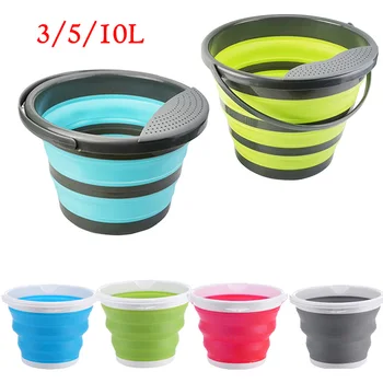 

3/5/10L Foldable Retractable Silicone Watering Bucket Large Capicity Space-saving Portable Bucket For Camping Picnic BBQ Travel
