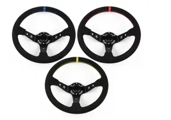 

OM Universal 14 inches 350mm Car Sport Steering Wheel Racing Type Suede Leather with Logo