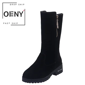 

Winter British Retro Style Womens Mid Calf Boots Fashion Side Zipper Non-slip Plus Size US 4-13 Warm Botas Mujer Invierno