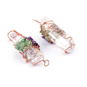 

Irregular Natural Clear Crystal Pendant Reiki Chakra Tree of Life Rose Gold Color Handmade Wire Wrapped for Necklace Pendants
