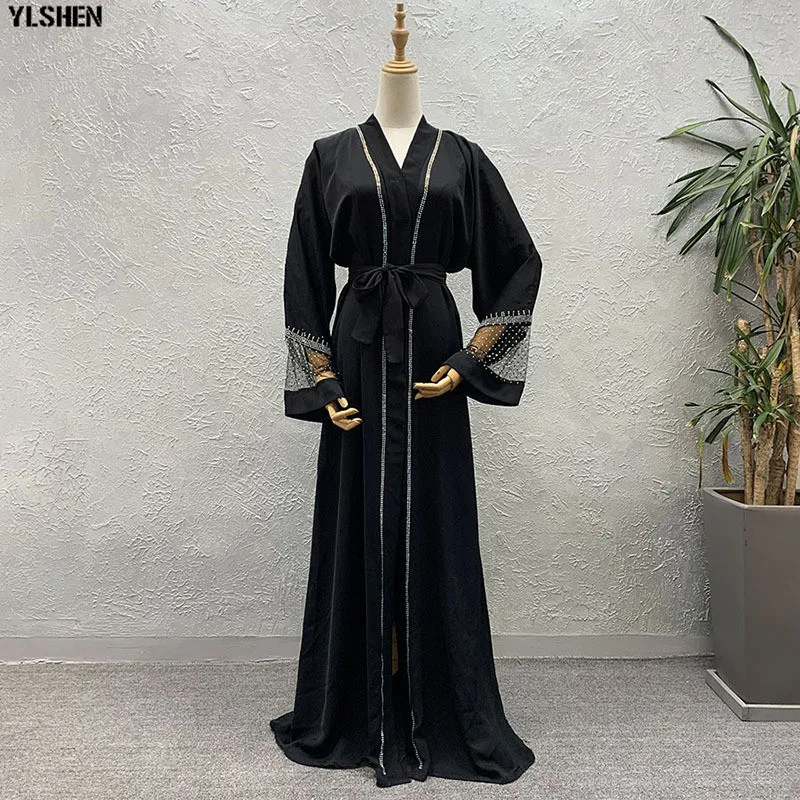 2020 Abaya Dubai Muslim Dress African Dresses for Women Luxury High Class Mesh Diamond Ramadan Kaftan Islam Kimono Women Turkish 06
