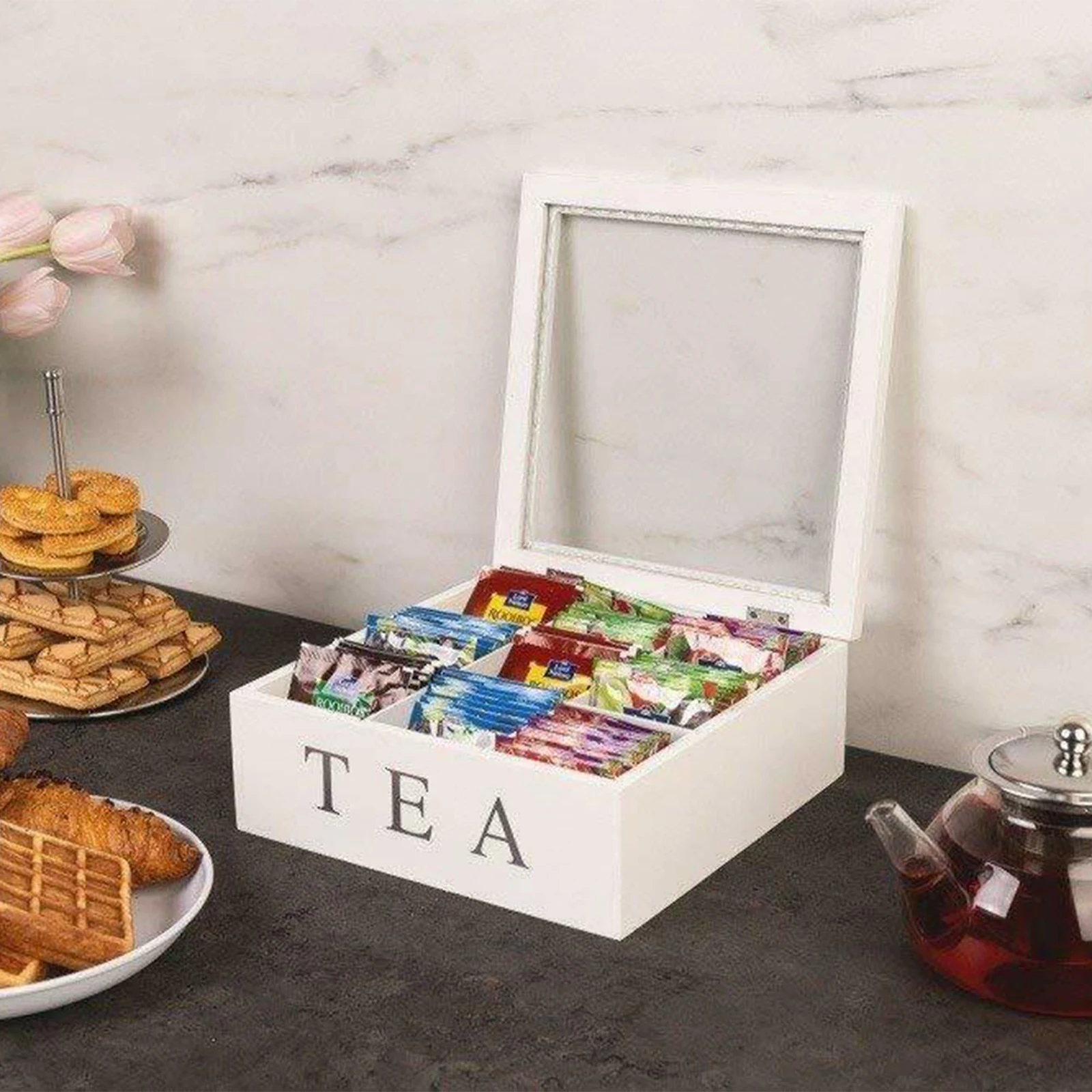 Wooden Tea Box With Lid 9-Compartment Retro Style Coffee Bag Storage Holder Organizer For Kitchen Cabinets home | Дом и сад
