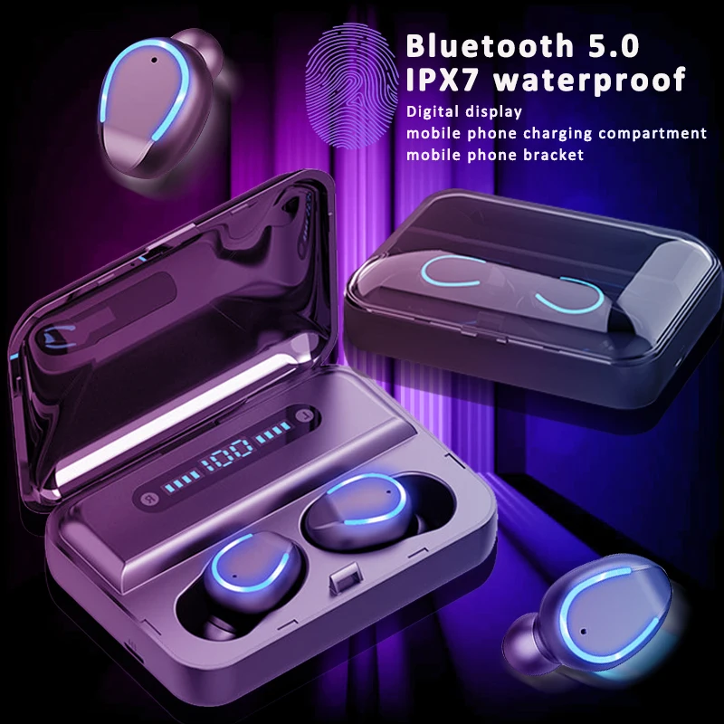 Wireless Headphones TWS Bluetooth5 0 Earphone 2000MAH HiFi IPX7 Waterproof Earbuds Touch Control Headset for Sports Game