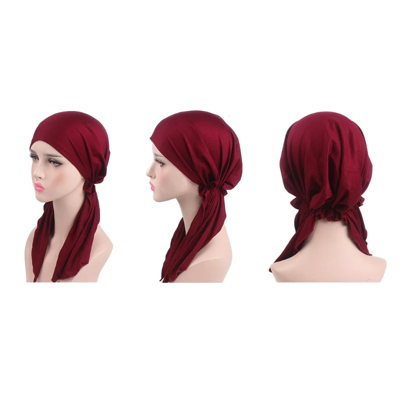 Женская Модальная хлопковая предварительно завязанная шапка Хемо бандана тюрбан головной убор шарфы LX9E