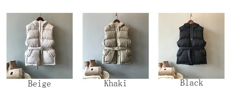 HXJJP женский жилет зимняя куртка карманное пальто с капюшоном теплый повседневный жилет из хлопка, с подкладкой Женский Тонкий жилет без рукавов ремень