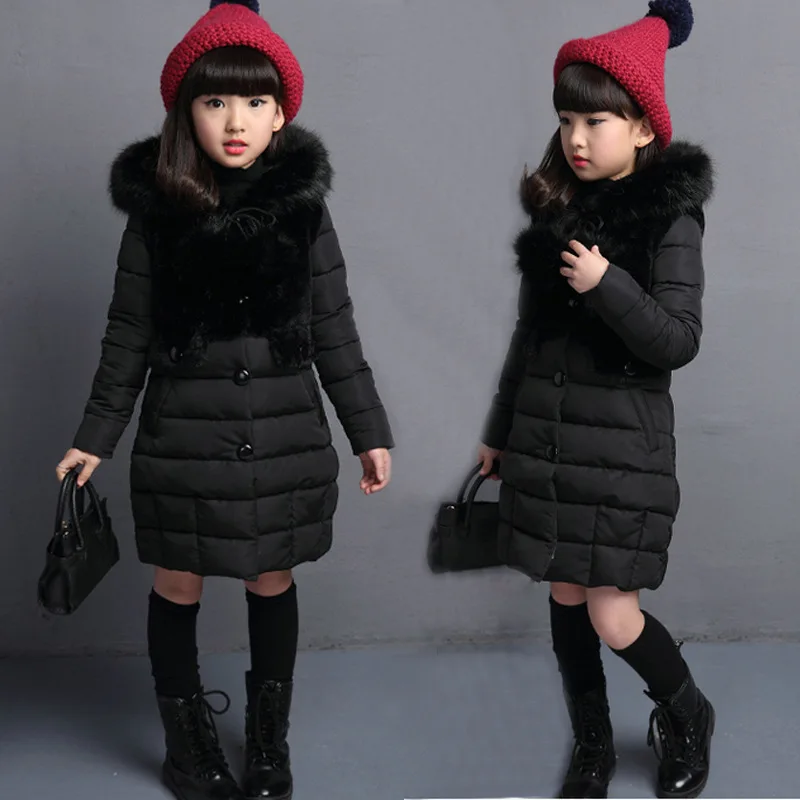 Новое зимнее модное длинное теплое пальто для девочек, парки 120-160