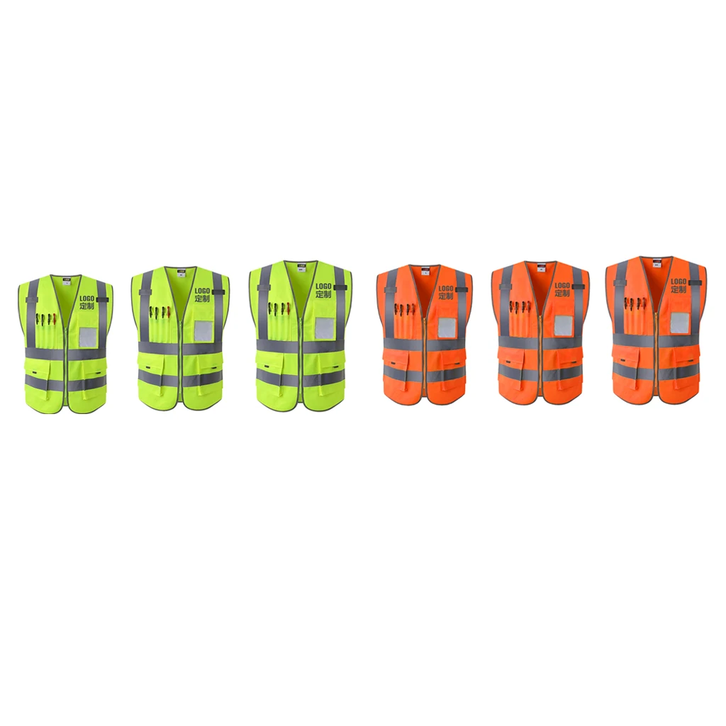 Reflective safety vest reflective safety jacket 4 Pockets Class 2 High Visibility Zipper Front Safety Vest With Reflective Strips