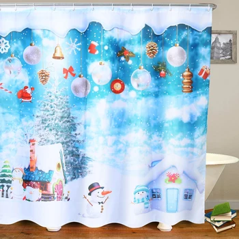 

New Christmas Shower Curtain 180x180cm Waterproof Polyester Bath Curtain with 12 hooks Party Decoration Home Bathroom Accessorie