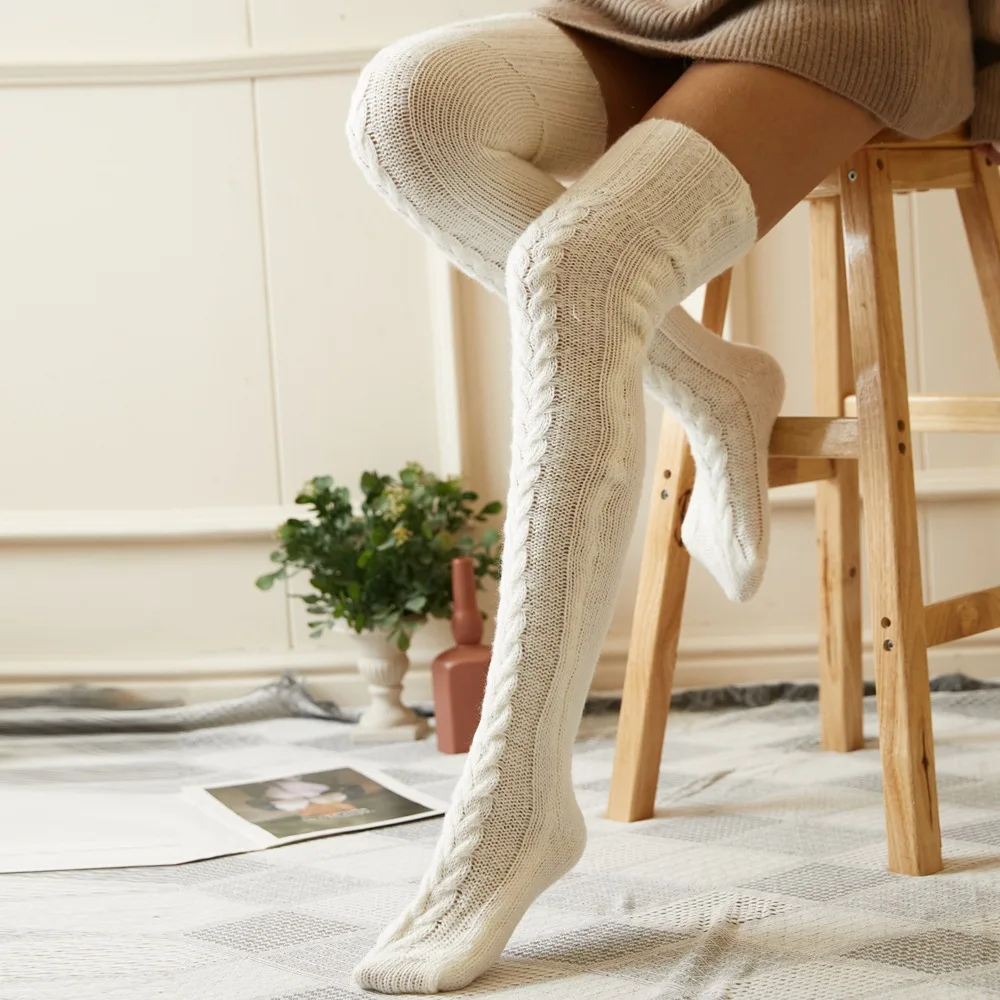 

Winter Warm Wool Thick Socks Girls Womens Female Long Knee Sock Casual Fluffy Thigh High Over Knee High Socks
