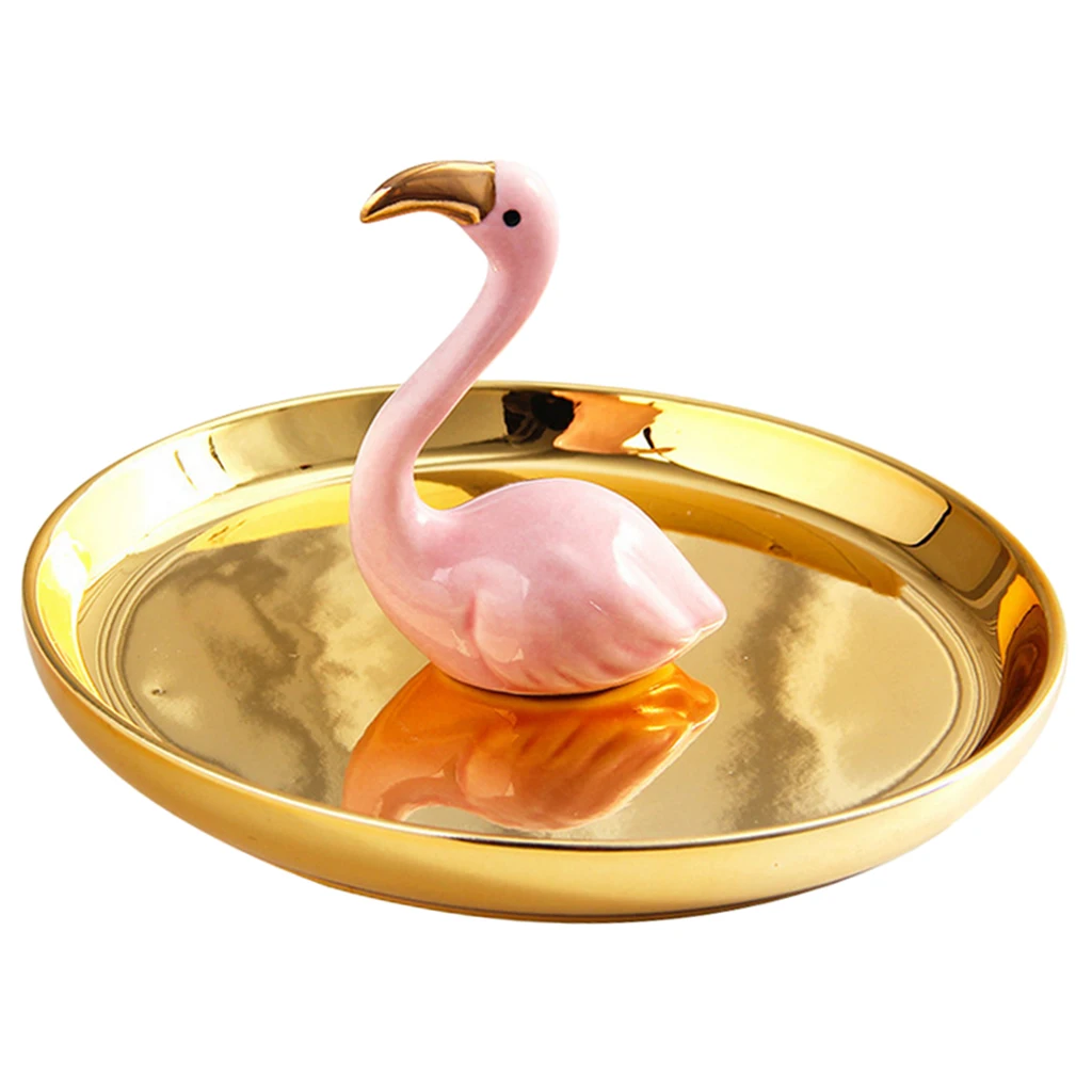 Flamingo Ceramic Trinkets Necklace Holder Dish Jewelry Storage Tray