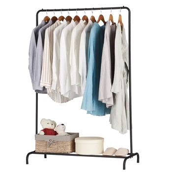 

Clothing Garment Rack Black Heavy Duty Commercial Grade Clothes Stand with Top Rod Lower Storage Shelf Sturdy Durable[US-Stock]