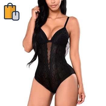 

Womens Deep V Lace Bodysuit Snap Closure Party Club Leotard Tops Underwear Nightwear Jumpsuit