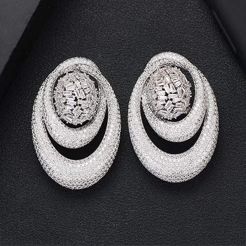 Earring Only- Silver GODKI роскошный эксклюзивный Круглый комплект из сережек и ожерелья для женщин Свадебные кубические циркония Дубай высококачественные ювелирные украшения набор - Окраска металла: Earring Only- Silver