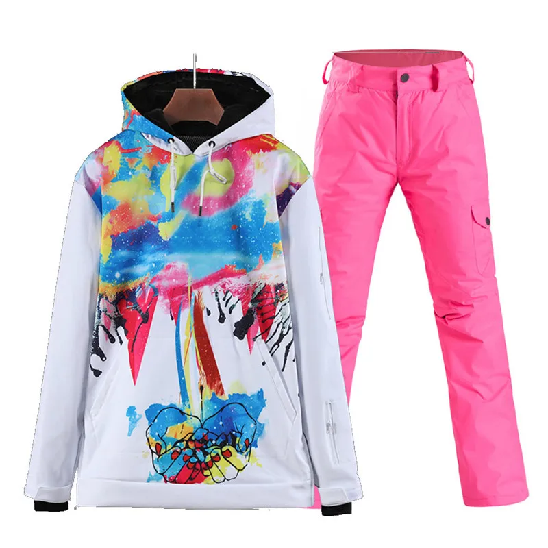 Модный пуловер для женщин и мужчин, зимний костюм, одежда для спорта на открытом воздухе, лыжные костюмы, сноубординг, одежда, лыжная куртка и штаны для сноуборда - Цвет: Women jacket pant