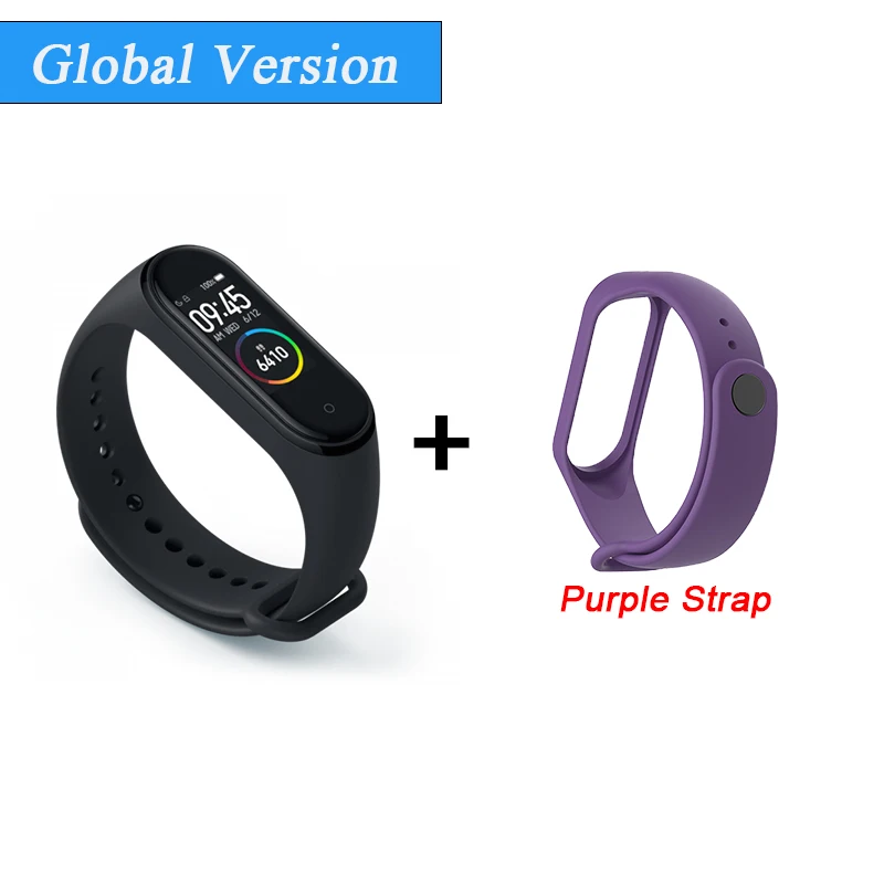 Глобальная версия Xiaomi mi Band 4 Smart mi band 4 водонепроницаемый пульсометр фитнес 135 мАч Bluetooth 5,0 0,9" AMOLED экран - Color: Add Purple Strap