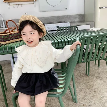 

Spring New Arrival korean style cotton pure color princess all-match bottoming shirt with big collar for cute sweet baby girls