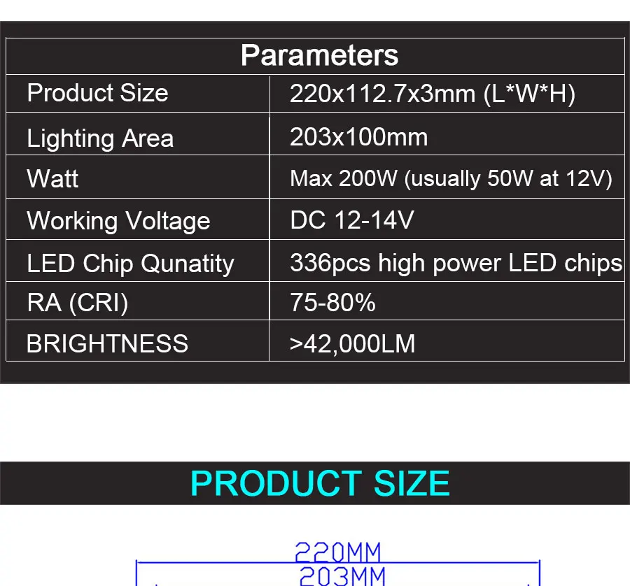 COB LED Chip Accessories for Outdoor Car Lighting Bulb DIY Super Bright 12V LED Panel Light Warm Cold White Lamp 220*113mm Board