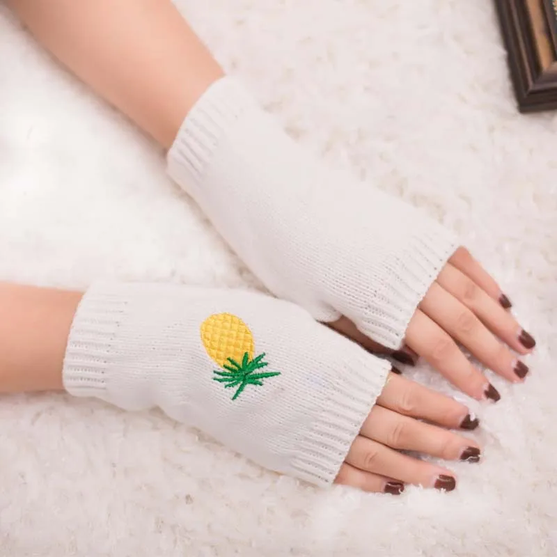 AliExpress Embroidered Pineapple Gloves Cool New Style Knitted Gloves Half-finger Gloves Embroidered Color Warm Gloves Now