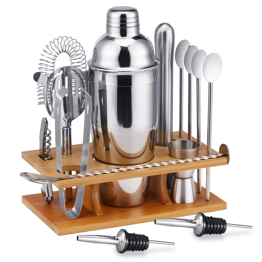 

Bartender Kit， 14-Piece Cocktail Shaker Set Bamboo Stand ， For Mixed Drinks Martini Home Bar Tools Set Stainless Steel