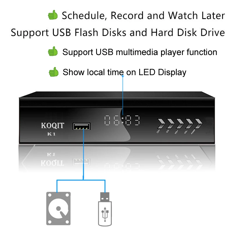 FTA 1080P DVB-S2 Digital Satellite Receiver Tuner Wifi Youtube Tv Box Recording