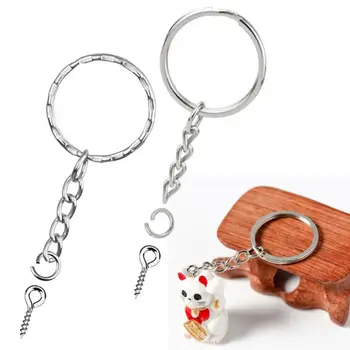 

50Pcs Silver Screw Eye Pin Key Chains With Open Jump Ring Chain Extender Eye Pins Split Keyring Jewelry Making Findings