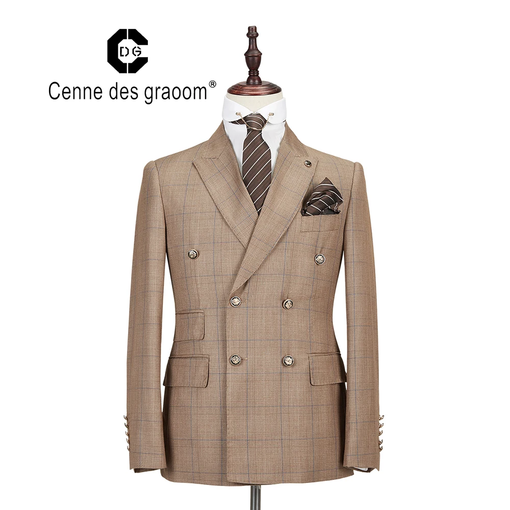 Cenne Des Graoom-traje a cuadros para hombre, doble botonadura, dos piezas, ajustado, alta calidad, para fiesta de boda, traje de cantante, DG-188