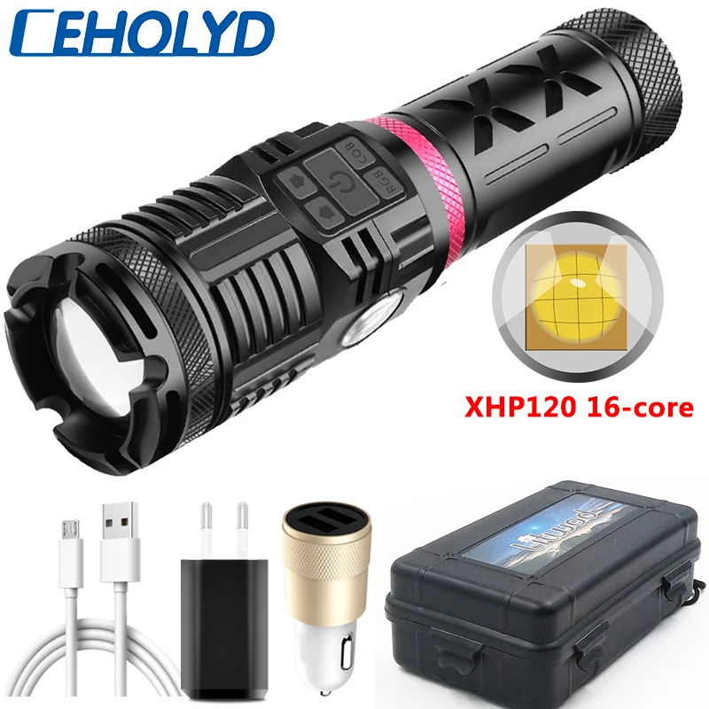XHP120 16 ядерный 4 цвета высококачественный светодиодный фонарик USB перезаряжаемый