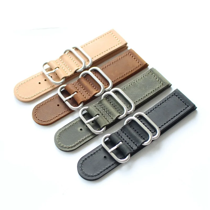 

Onthelevel Zulu Strap 18mm 20mm 22mm 24mm Nato Strap Watch Band With Three Rings Black Brown Yellow Leather Watchband #D
