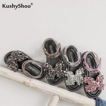 

KushyShoo Girls Princess Shoes 2020 Summer New Fashion Children Rhinestone Shoes Hook&Loop Velcro Girls Sandals Kids