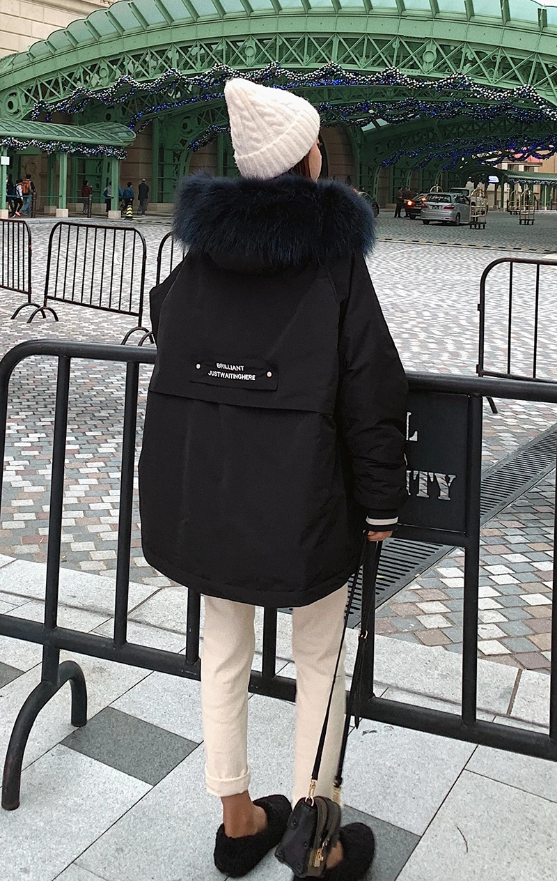 Новое зимнее женское свободное короткое пуховое пальто с воротником из натурального меха енота, повседневное теплое хлопковое пальто с длинным рукавом для женщин