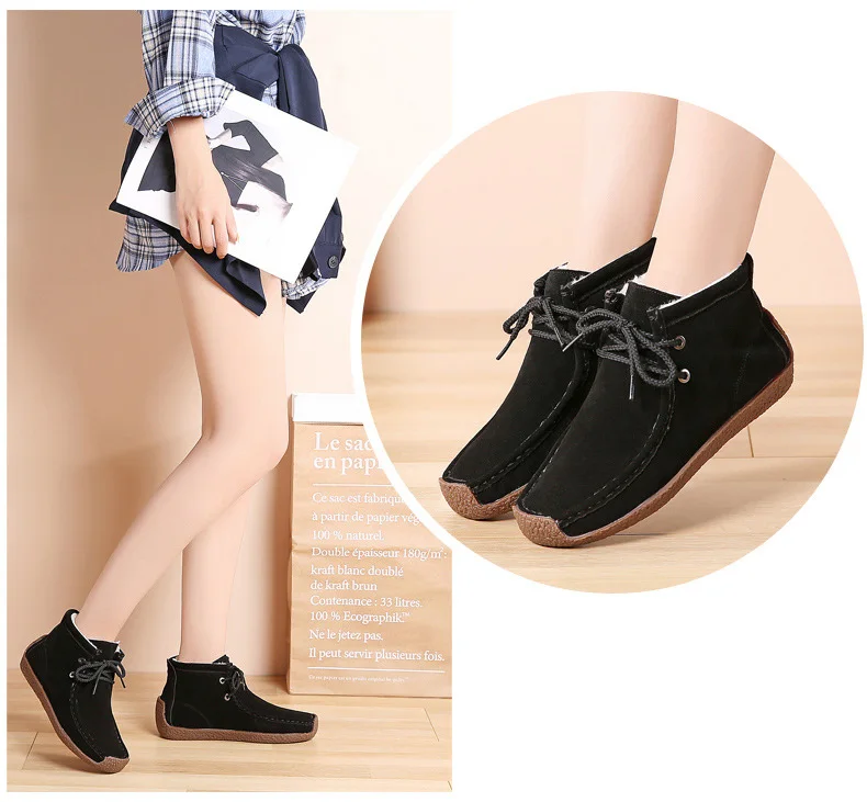 HX 1188-Cow Suede Leather Women Flats Winter Boots Fur inside Woman Winter Cotton Boots-10