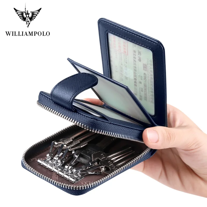 

WilliamPolo Cowhide Leather Key case leather men's multifunctional key chain coin purse large capacity universal car key storage